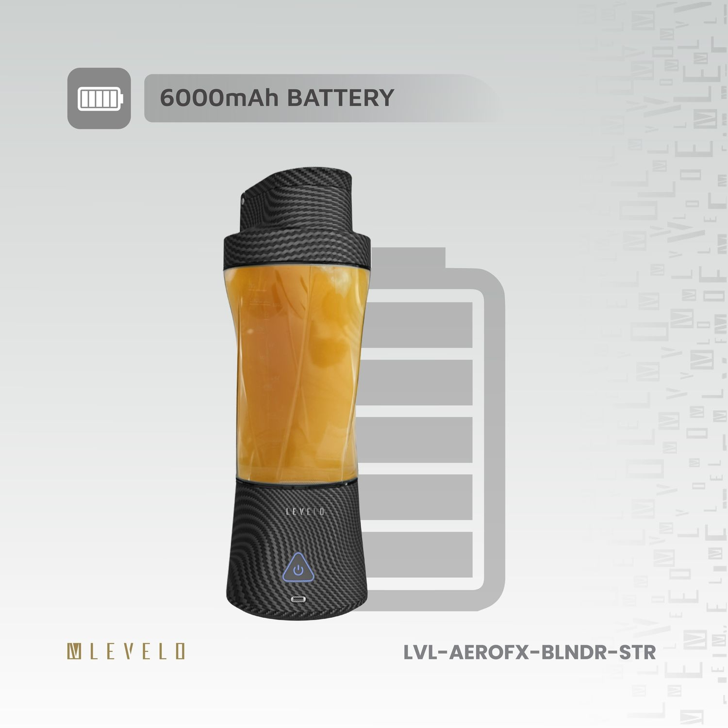 Levelo AeroFlex 6 Blades Portable 6000mAh Carbon Fiber Blender - Smoky Transp arent