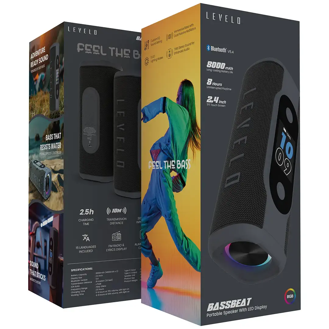 Levelo BassBeat Portable Speaker With Display - Black