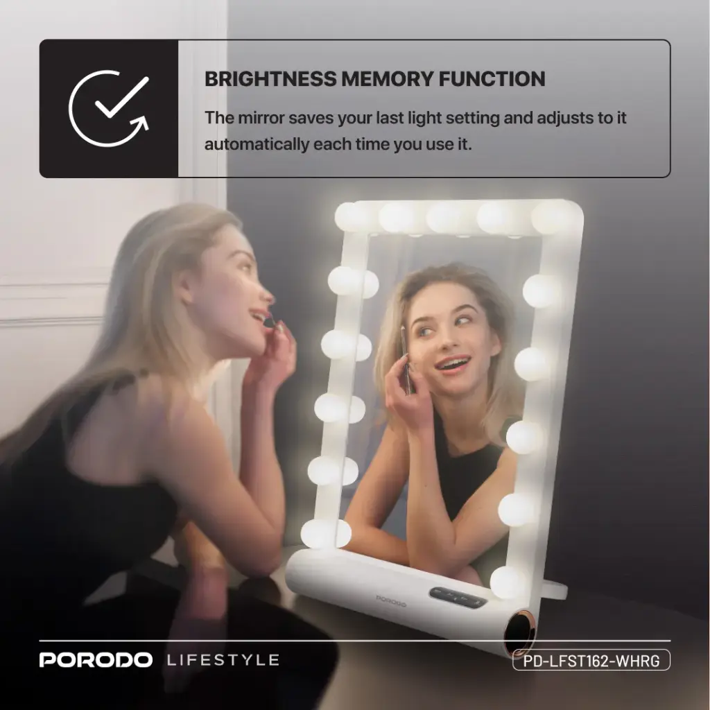 Porodo HollyWood Square Hollywood Vanity Mirror with Speaker 15 LED Bulb 12V