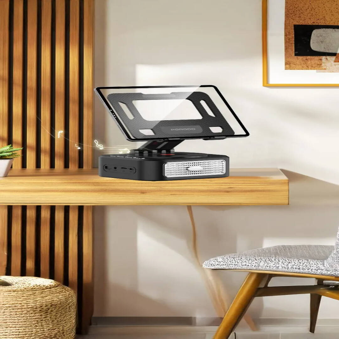 Porodo Lifestyle 5W Bluetooth Speaker with 360° Adjustable Foldable Tablet Holder - Black