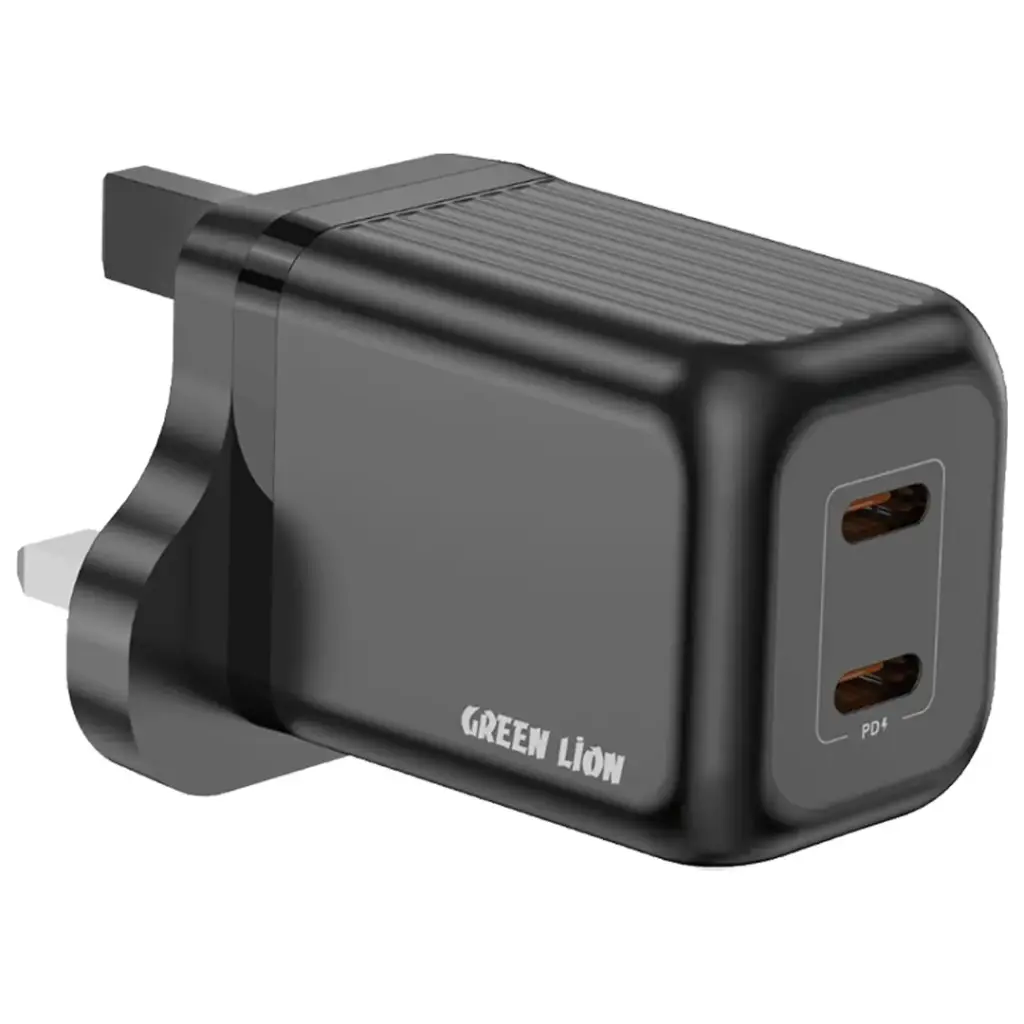 Green Lion Supra 45W UK GaN Wall Charger 2 USB-C Ports - Black