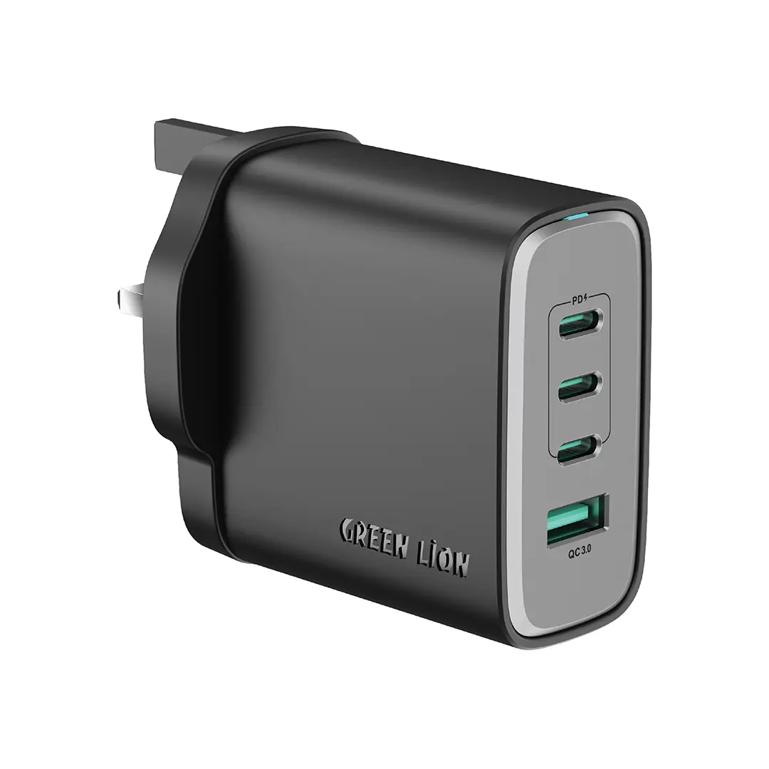 Green Lion Supra 100W UK GaN Wall Charger USB-A & 3 USB-C Ports - Black