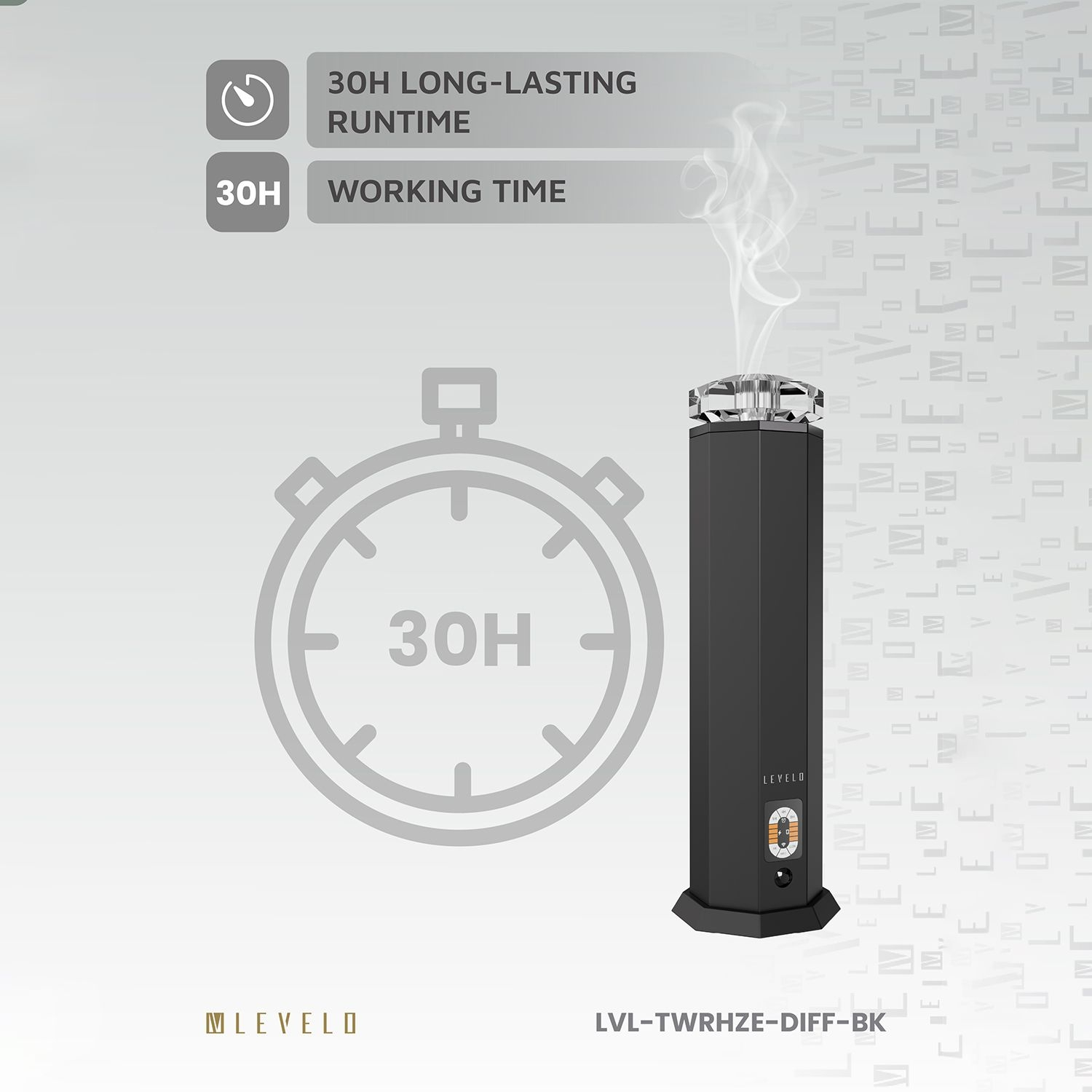 Levelo TowerHaze Crystal Waterless Portable 3600mAh Scent Diffuser - Metallic B lack
