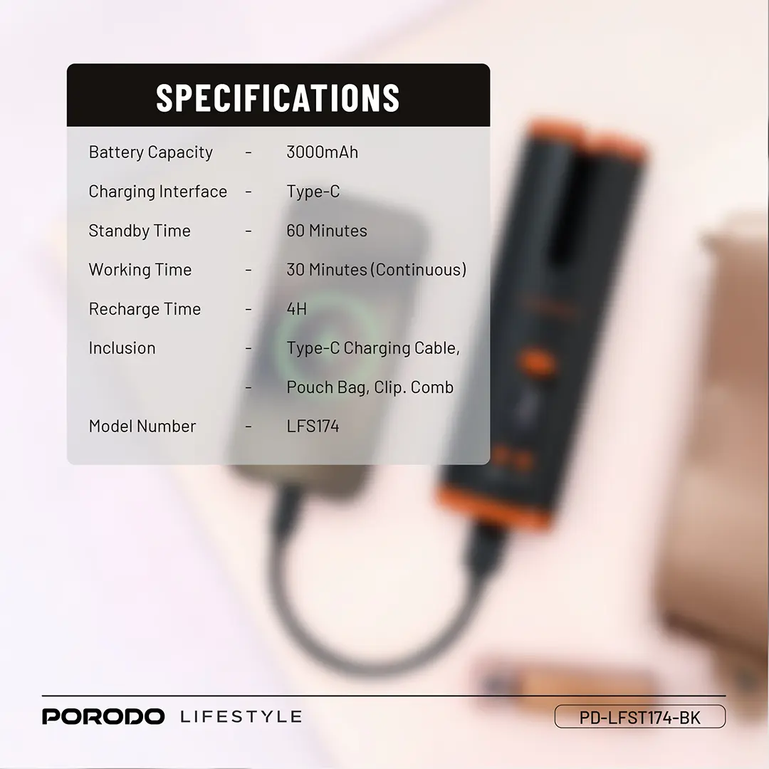 Porodo Lifestyle Wireless Portable Hair Curler 5200mAh
