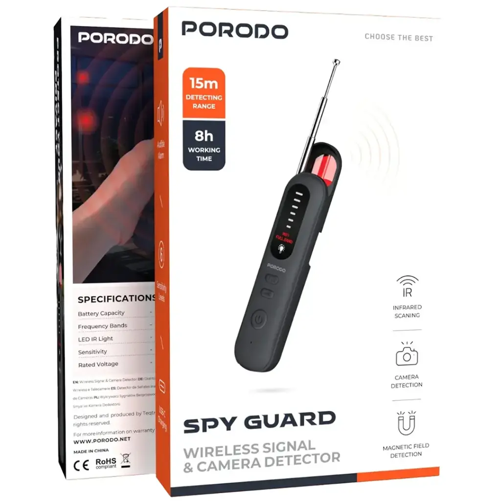 Porodo Spy Guard All-in-1 Hidden Camera Detector with Built-in Antenna 500mAh