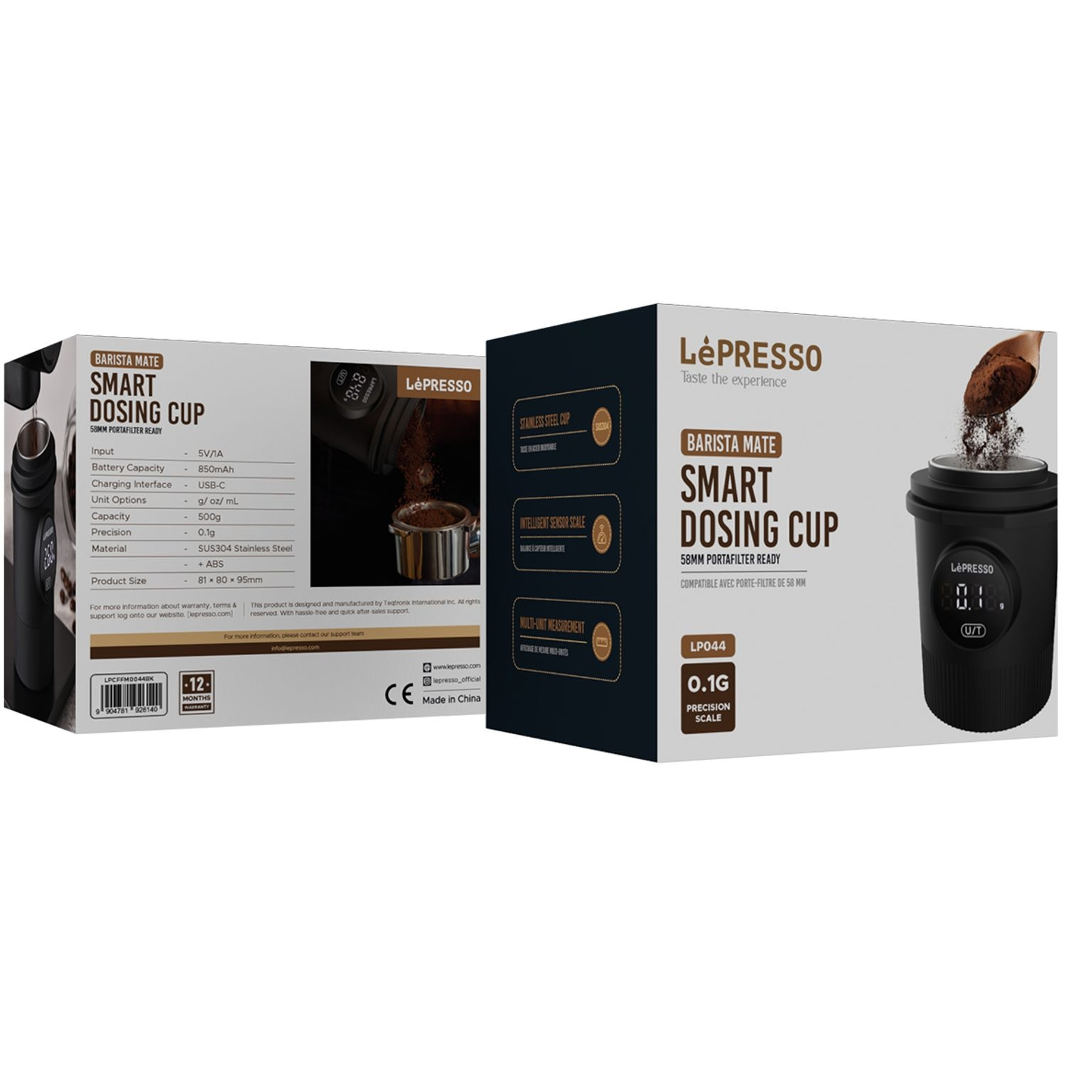 LePresso Barista Mate Dosing cup scale 850mAh rechargeable Suitable for 58mm portafilter - Black