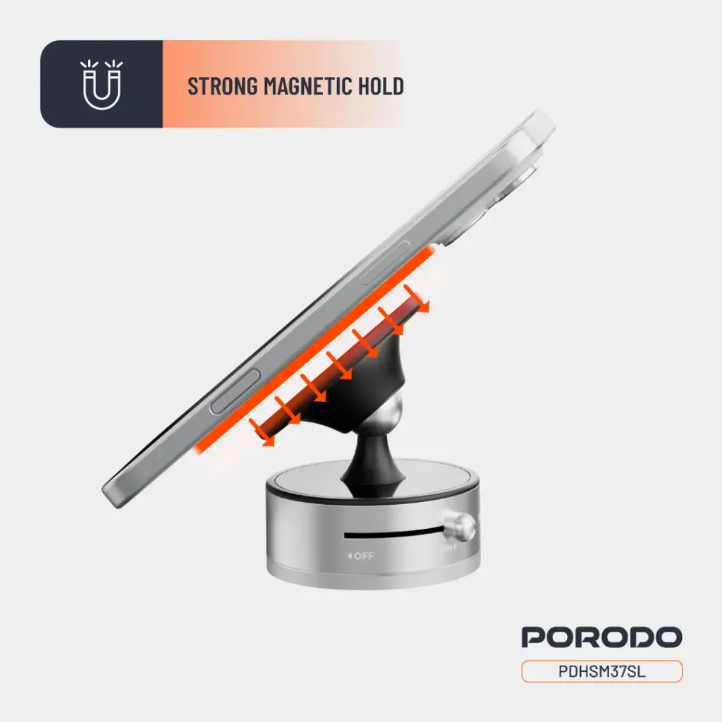 Porodo MultiSurface Magsafe Phone Holder with Manual section ABS + PC +Aluminum alloy+ TPE - Dark Gra
