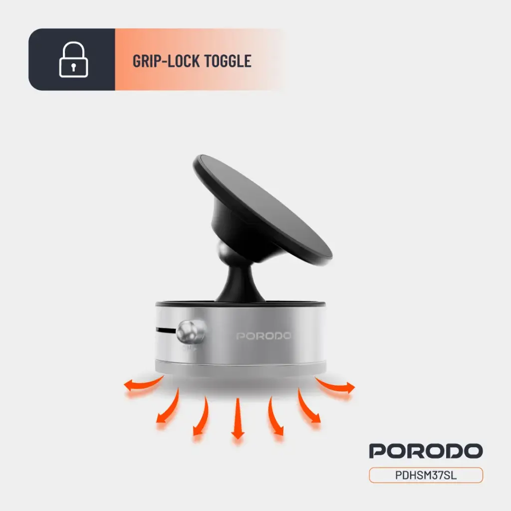 Porodo MultiSurface Magsafe Phone Holder with Manual section ABS + PC +Aluminum alloy+ TPE - Dark Gra