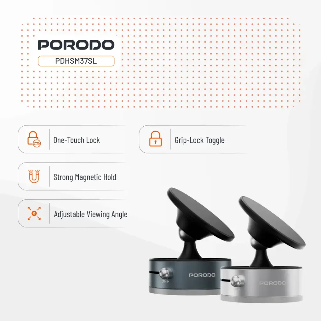 Porodo MultiSurface Magsafe Phone Holder with Manual section ABS + PC +Aluminum alloy+ TPE - Dark Gra
