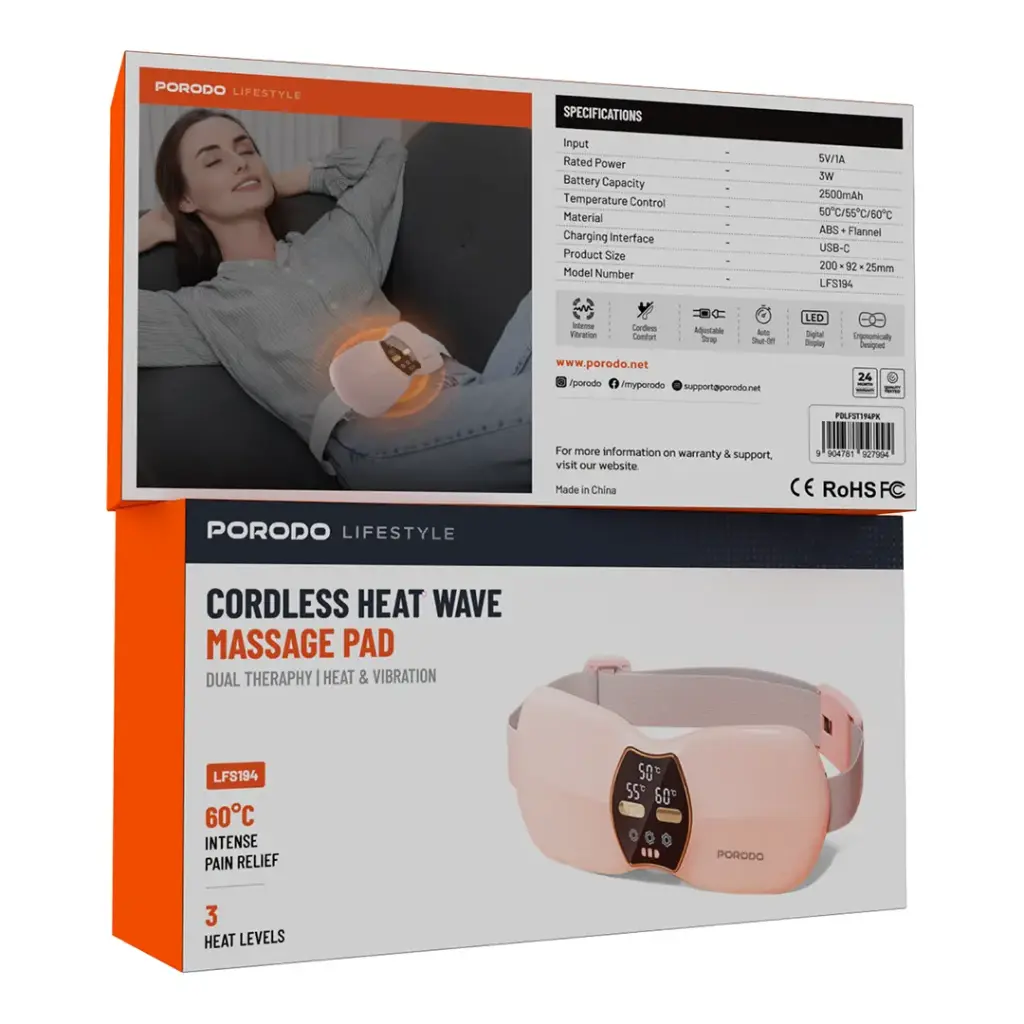 Porodo Uterine warming belt 50℃/55℃/60℃ Three-speed vibration - Pink