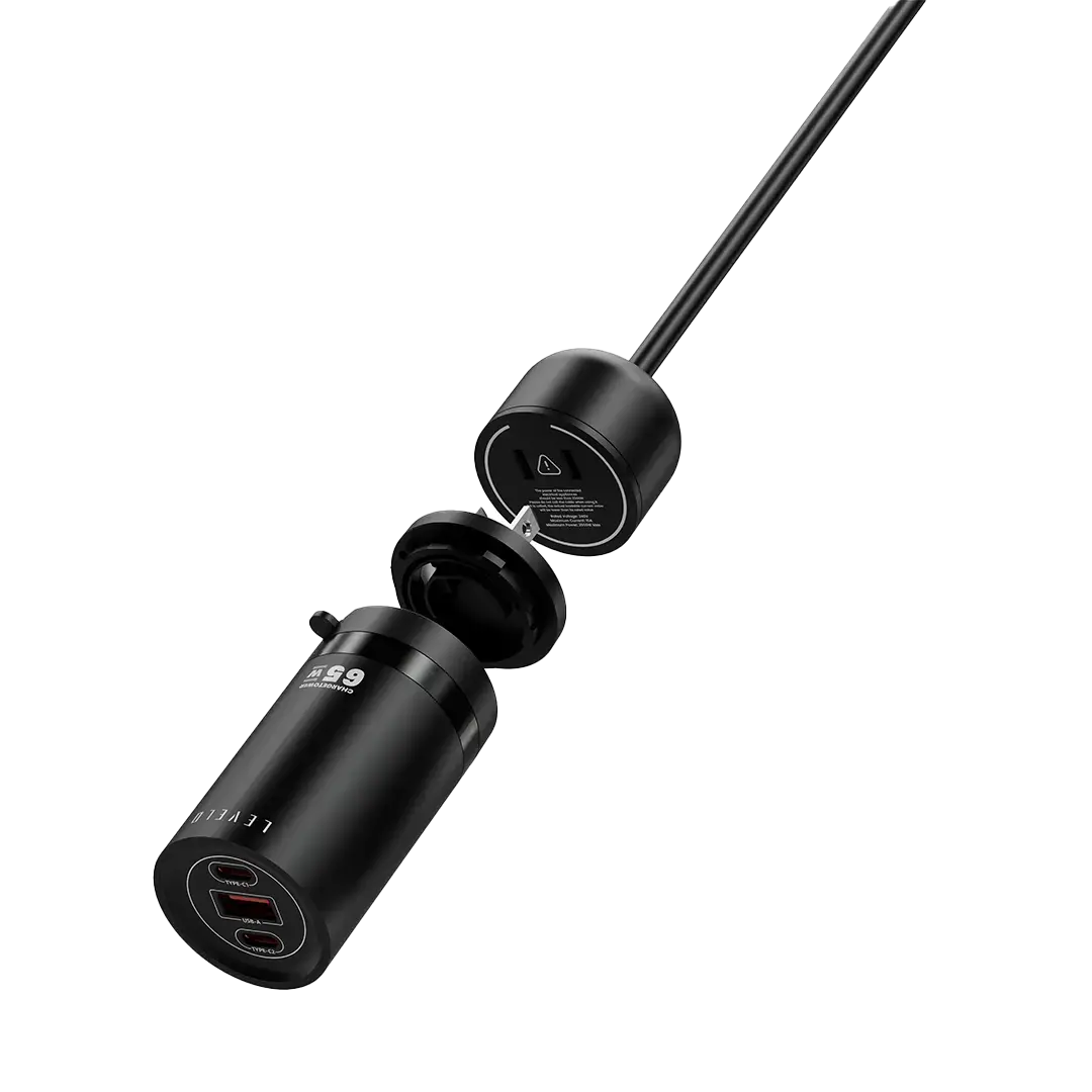 Levelo ChargeTower 65W Adapter with Rotated Changeable Plugs - Black