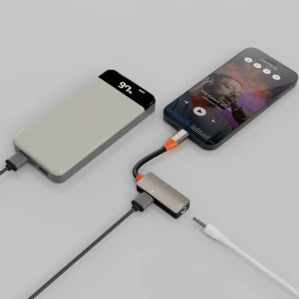 Porodo AudioLink Duo Lightning + 3.5MM Jack Audio And Charge Splitter