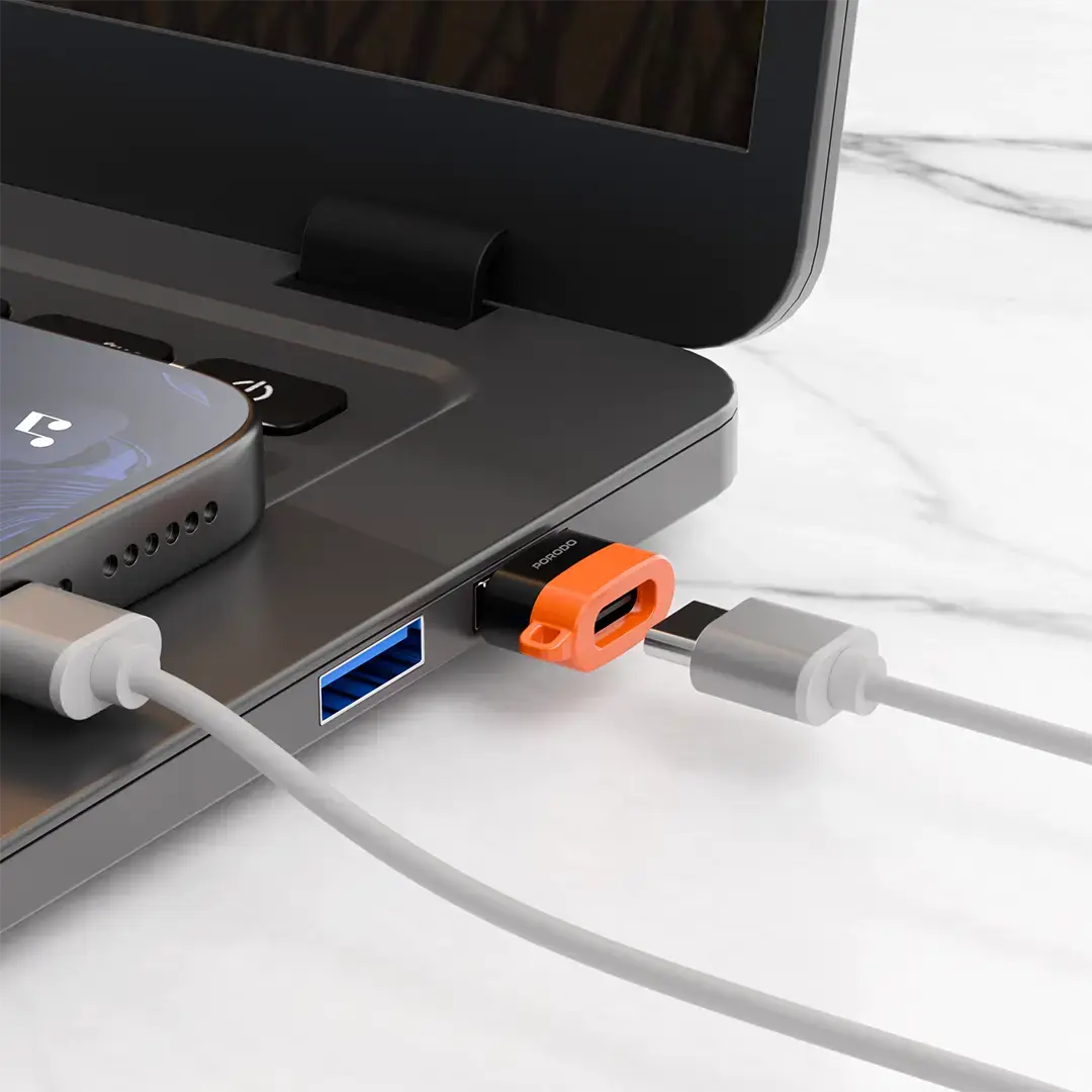 Porodo SnapCharge USB-A To USB-C Converter Power Charging And Data Transfer - Black Orange