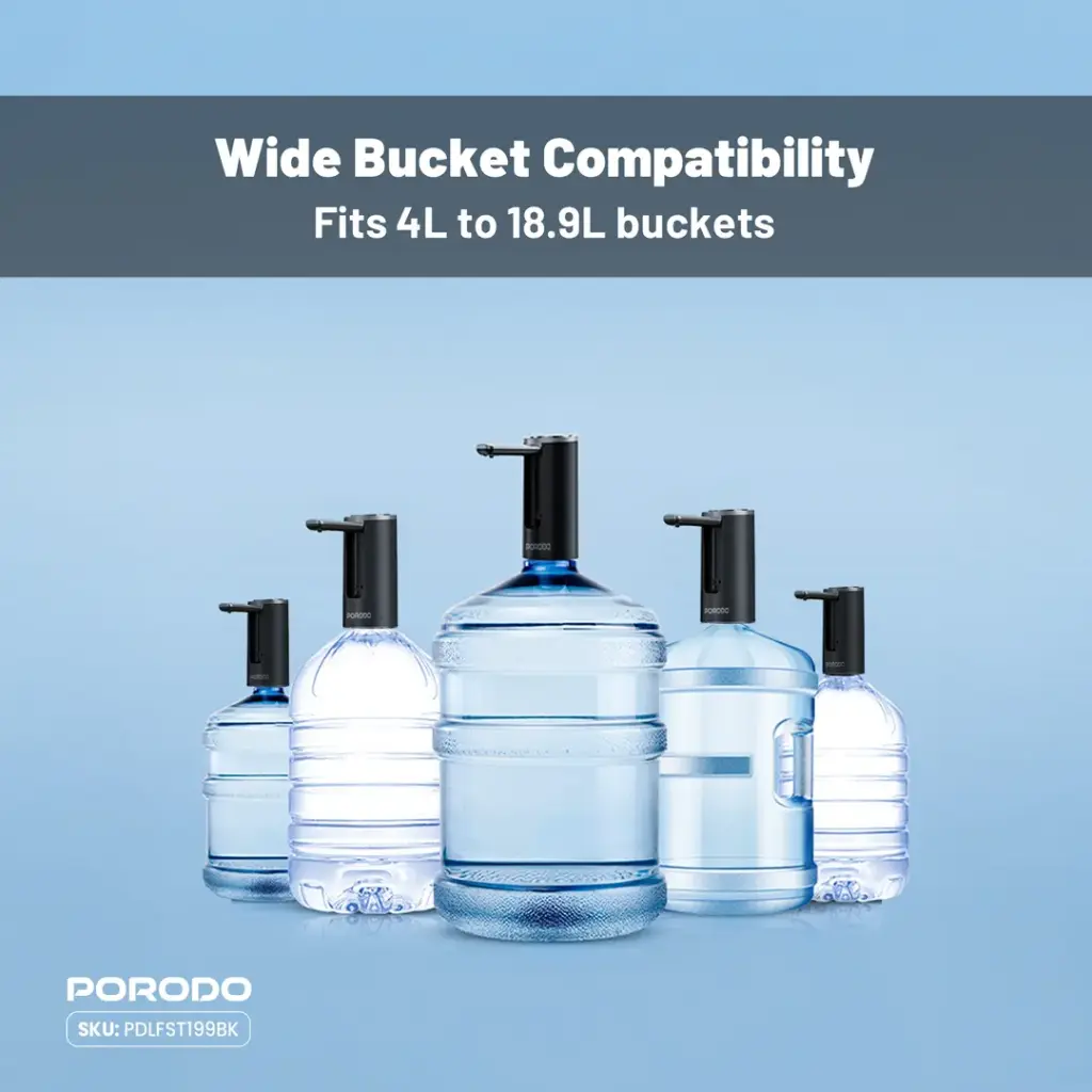 Porodo Lifestlye Foldable Electric Water Pump Universal Bottle Compatibility - Black