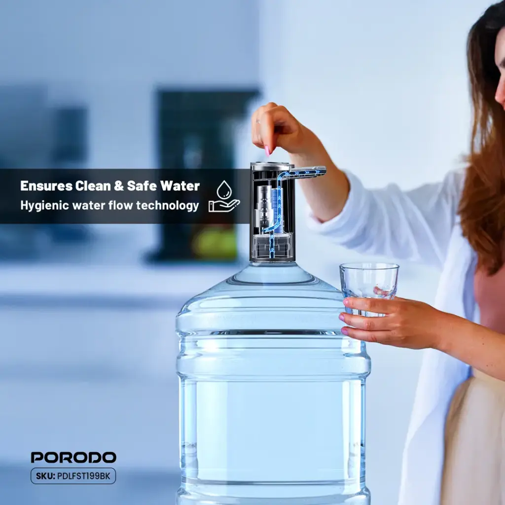 Porodo Lifestlye Foldable Electric Water Pump Universal Bottle Compatibility - Black