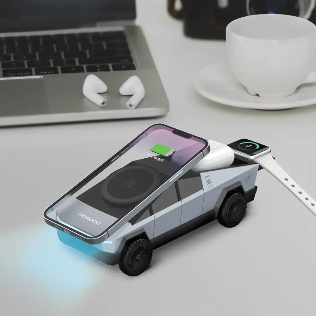 Porodo Cyber Dock Wireless Charger With Rotating Stand - Grey