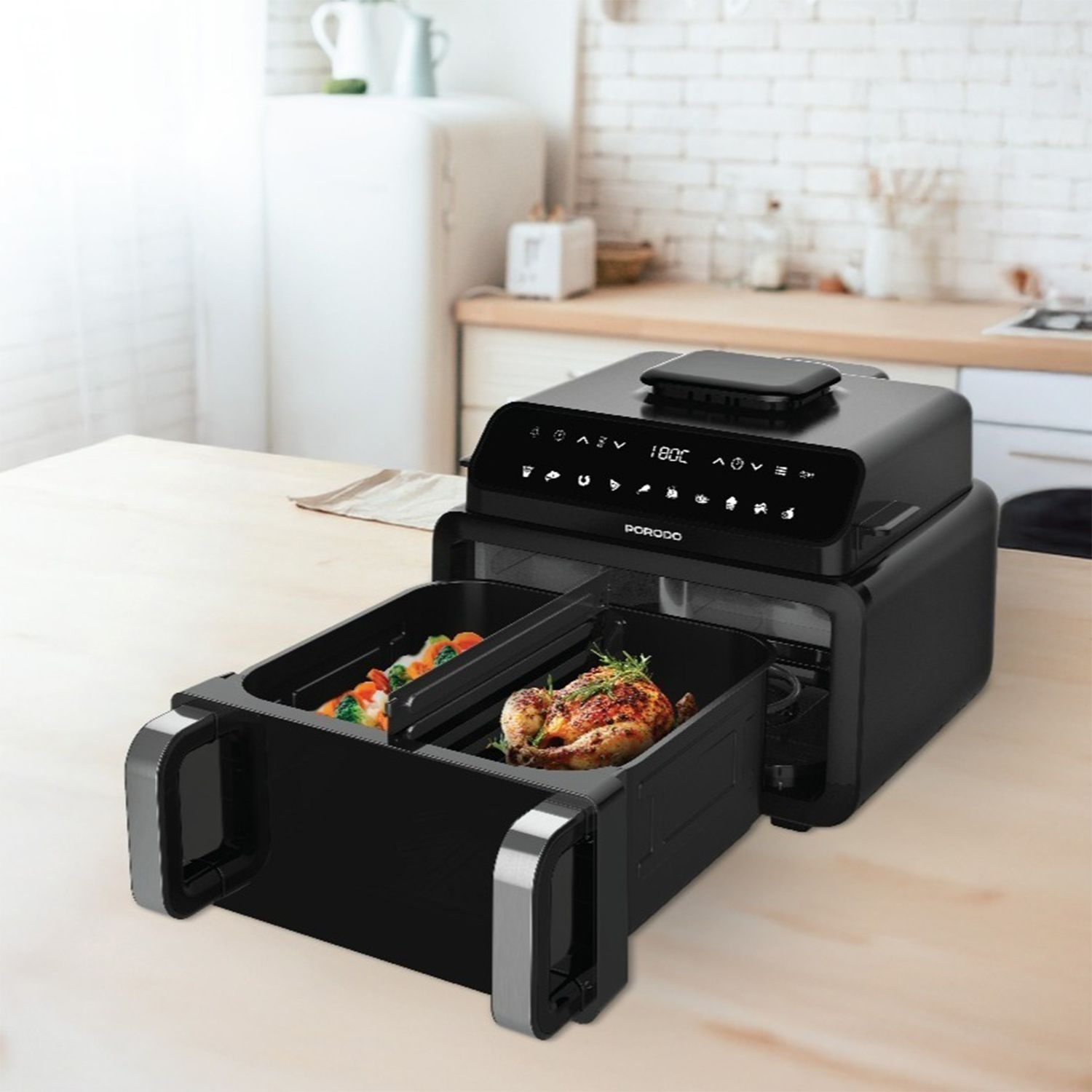 PORODO Flexi Cook Pro 2100W 3 IN 1 AIR FRYER WITH DUAL HEATING +DELAY TIMER