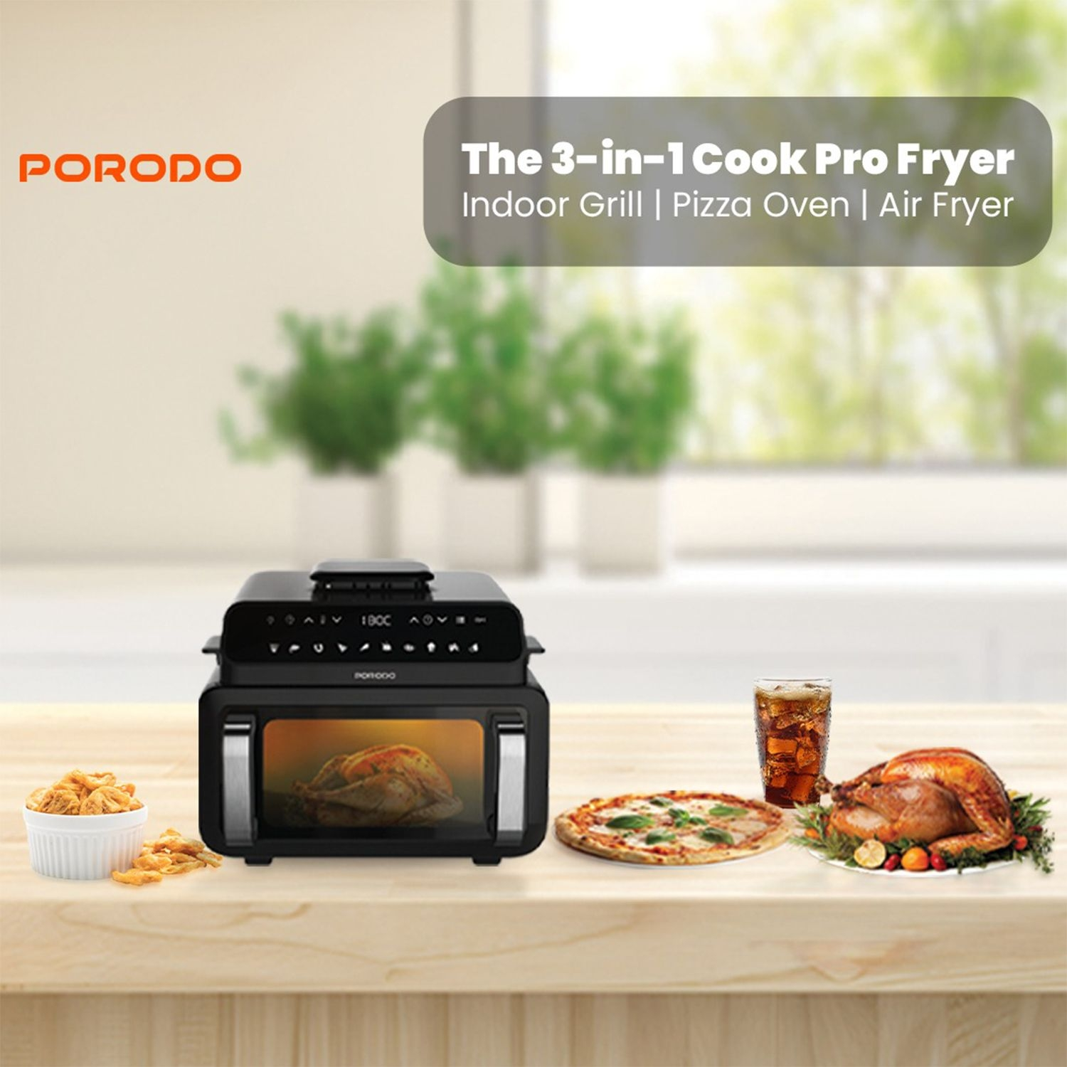 PORODO Flexi Cook Pro 2100W 3 IN 1 AIR FRYER WITH DUAL HEATING +DELAY TIMER