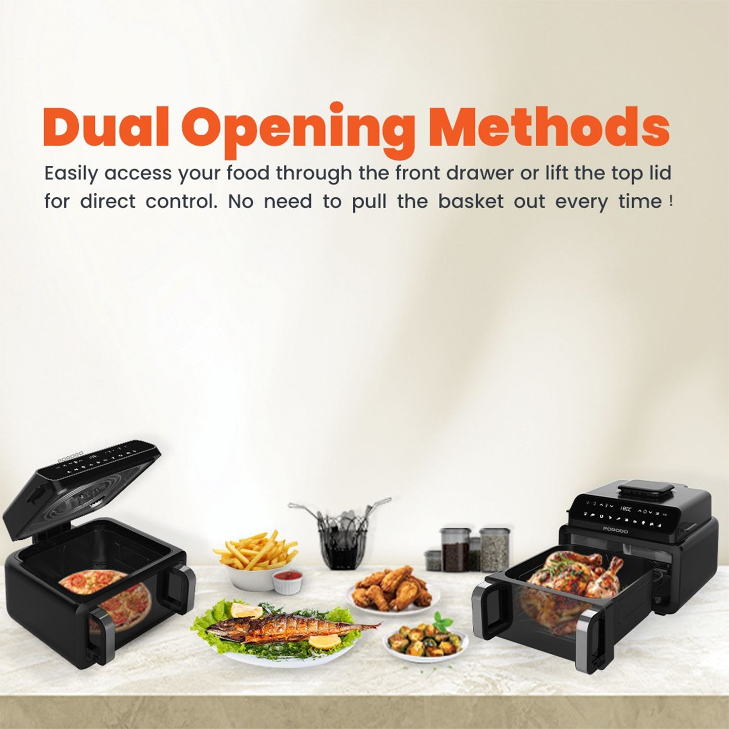 PORODO Flexi Cook Pro 2100W 3 IN 1 AIR FRYER WITH DUAL HEATING +DELAY TIMER