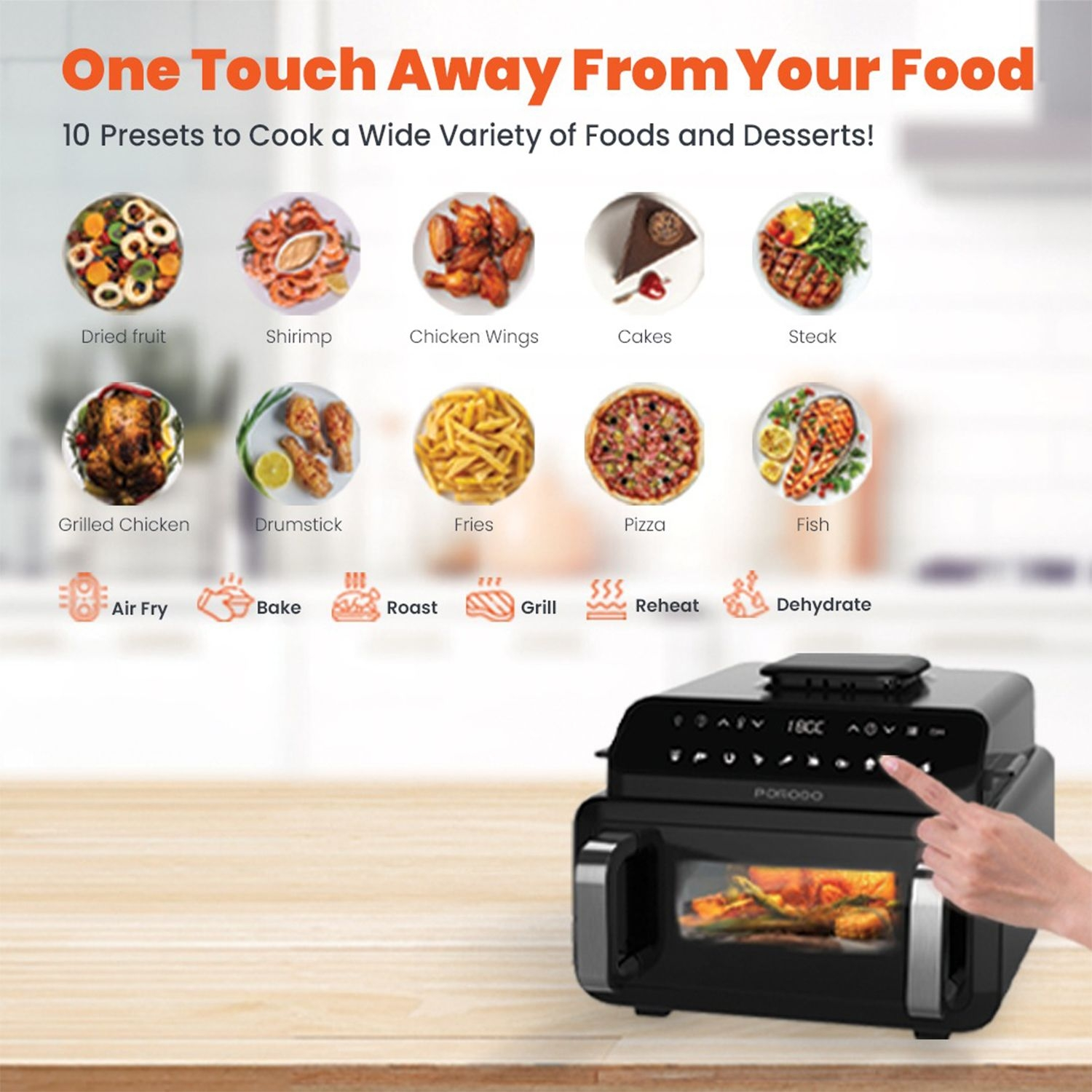 PORODO Flexi Cook Pro 2100W 3 IN 1 AIR FRYER WITH DUAL HEATING +DELAY TIMER