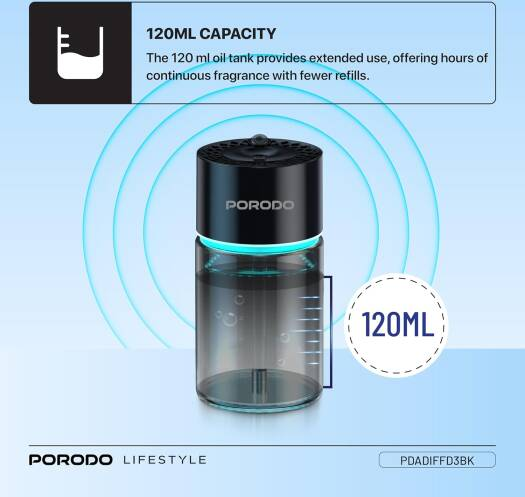 PORODO Valencia 300mAh*120ML AROMA DIFFUSER WITH RGB LIGHT- BK