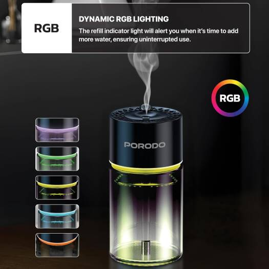 PORODO Valencia 300mAh*120ML AROMA DIFFUSER WITH RGB LIGHT- BK