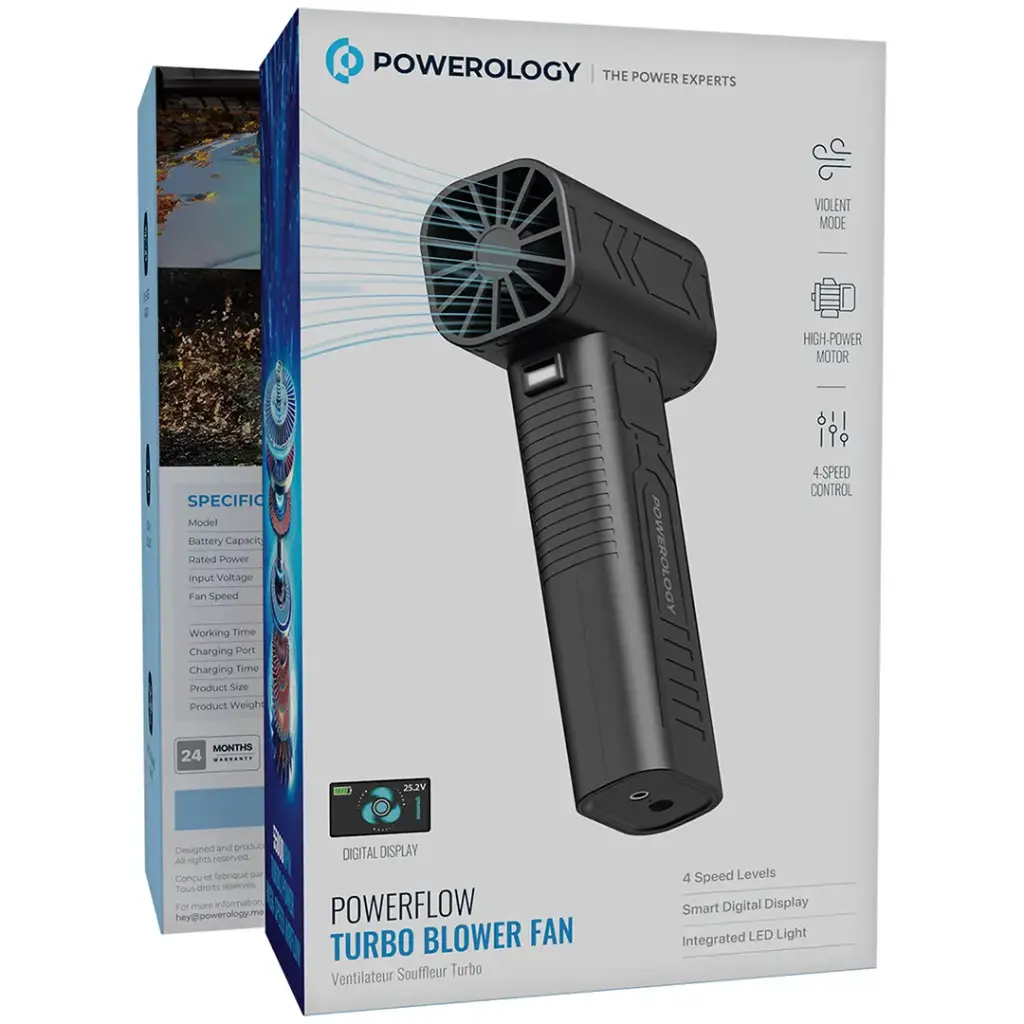 Powerology Powerflow 24000mAh Turbo Blower Fan with LED Light - Black