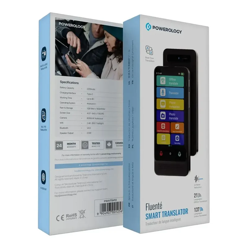 POWEROLOGY Fluente AI TRANSLATOR - SUPPORTS 21 OFFINE VOICE LANGUAGES