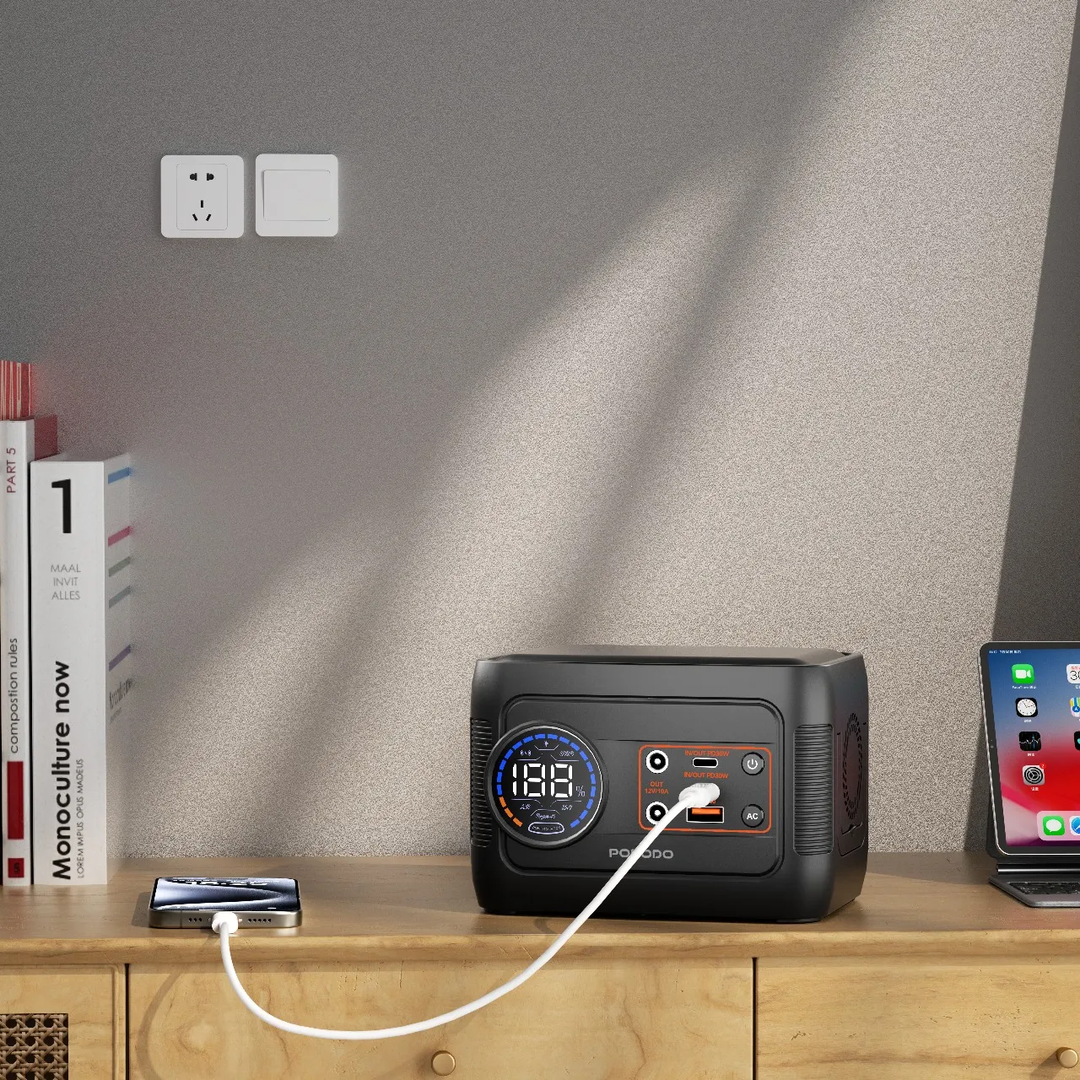 Porodo Portable 76.96Wh Power Station With Wireless Charger - Grey/Black