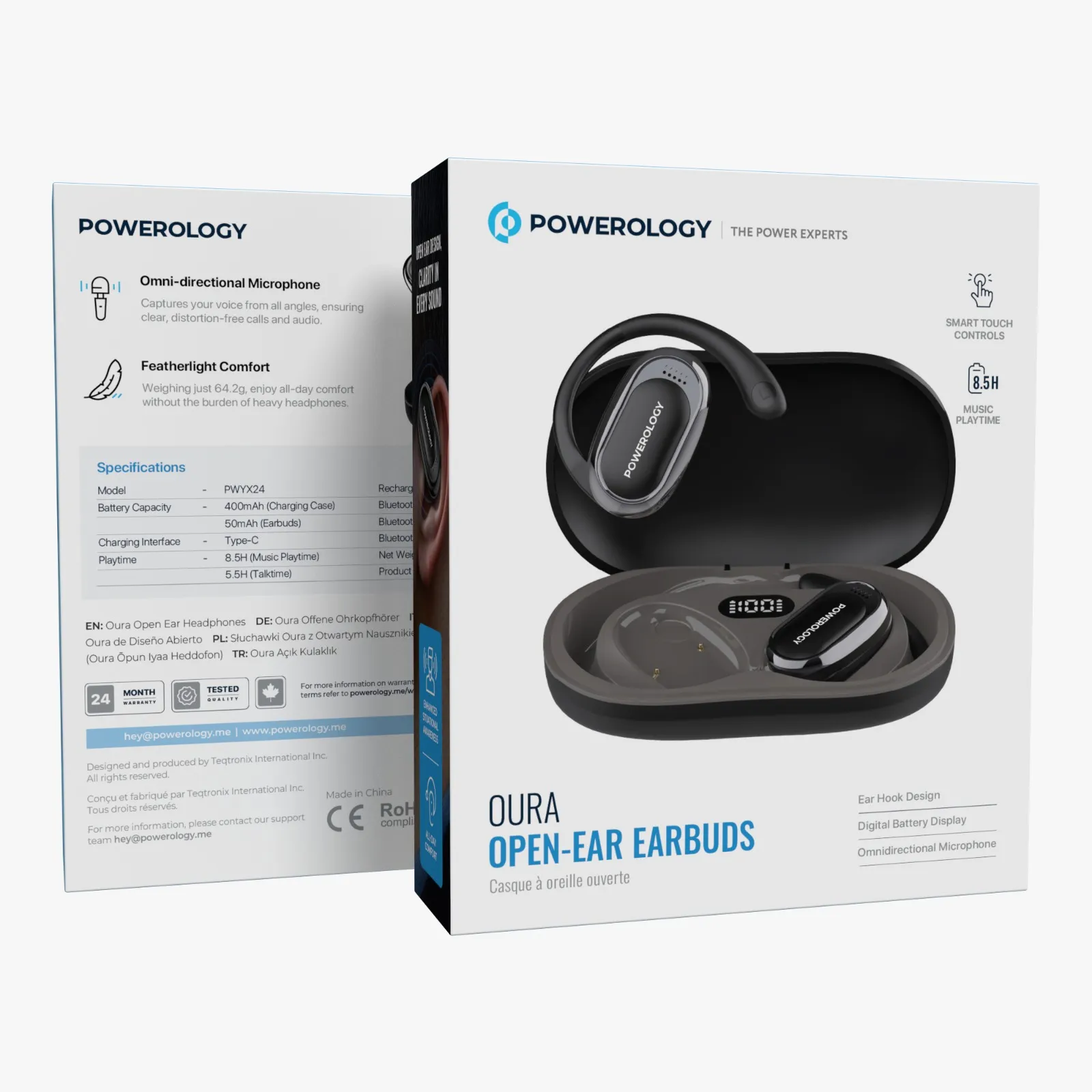 Powerology Oura OWS Earbuds with 3C Fast Charging + Dual ENC Mic + 5.5H Playtime