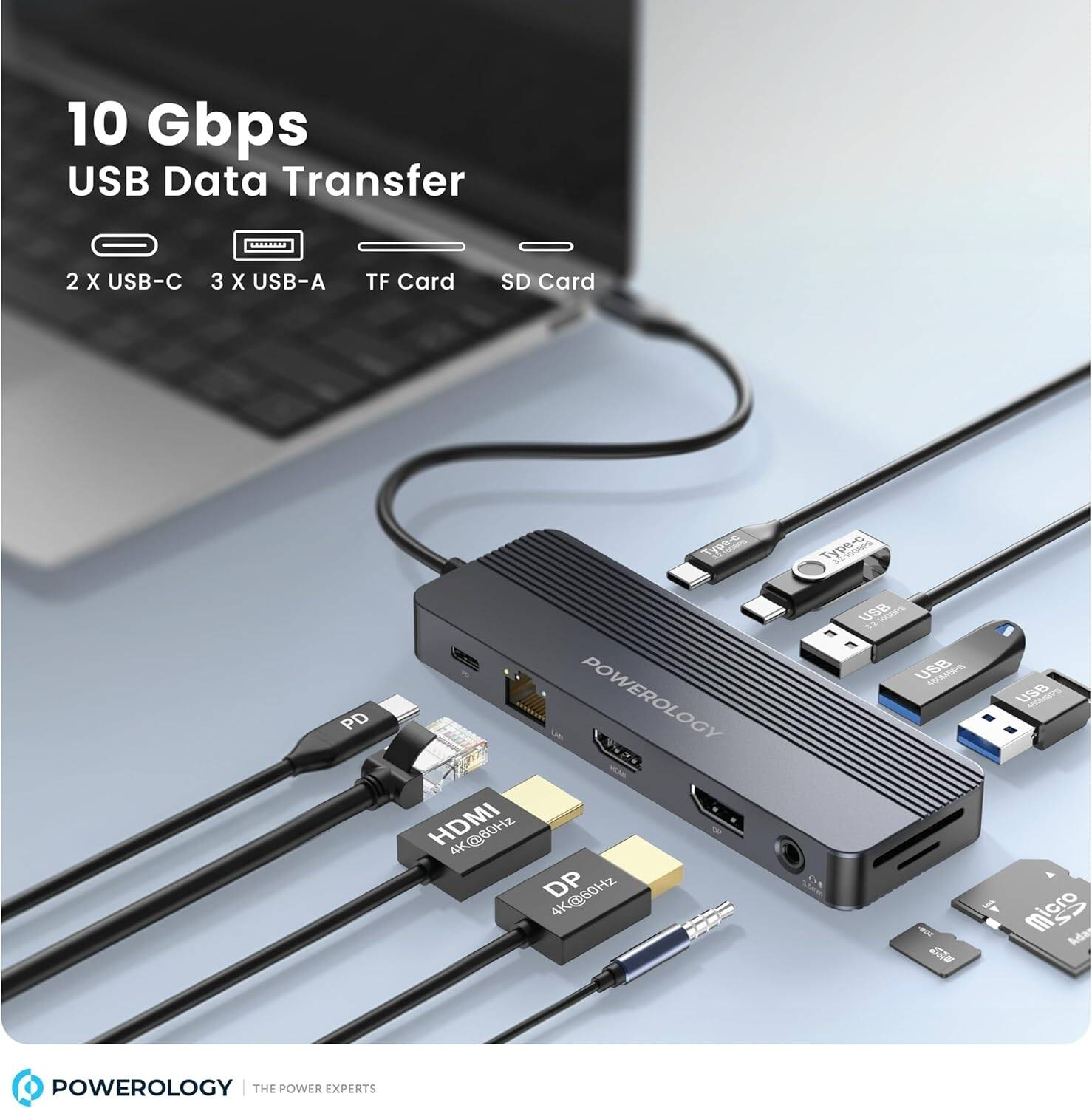 Powerology PD 100W 12-in-1 USB-C Hub with 3.2 10GBPS