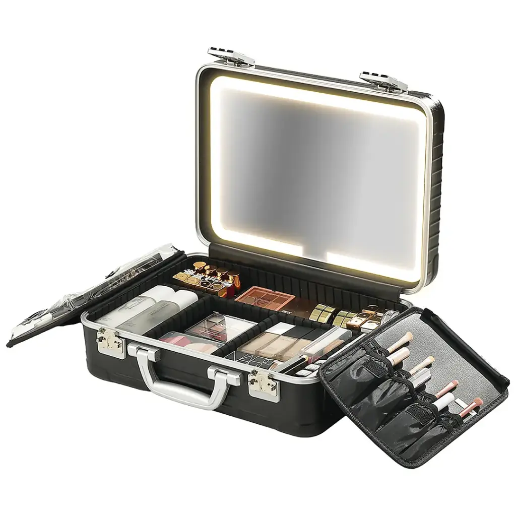 Porodo Lifestyle Makeup Case with Portable LED Light Mirror - Black