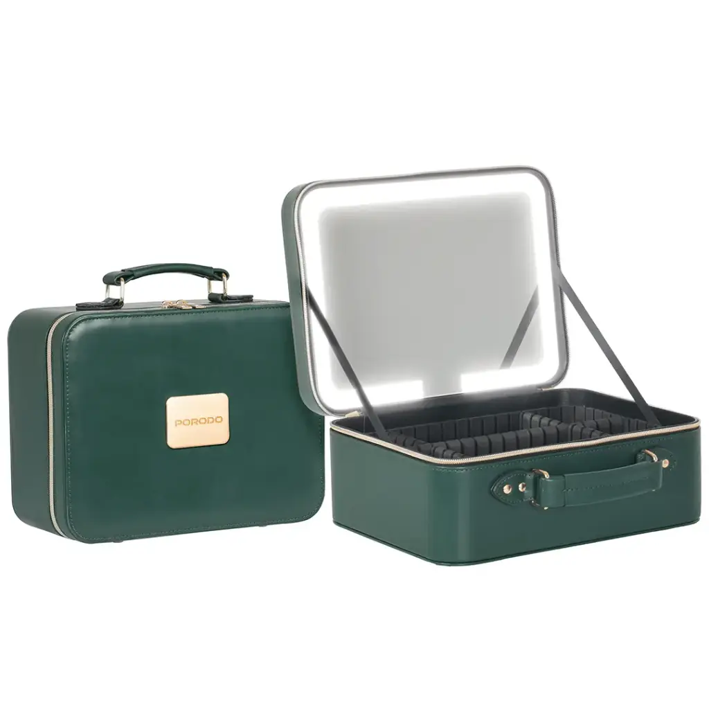 Porodo Lifestyle Makeup Bag with Portable LED Light Mirror - Green