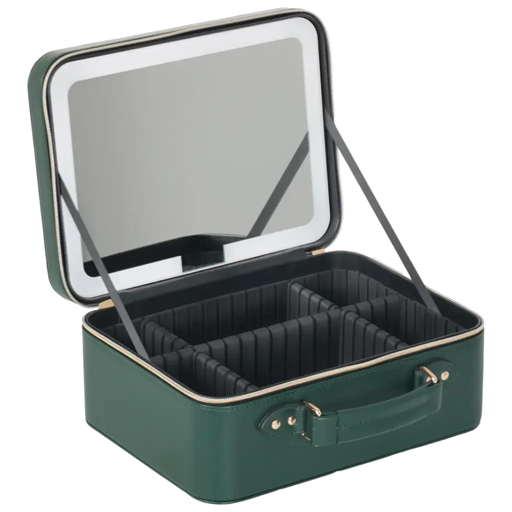 Porodo Lifestyle Makeup Bag with Portable LED Light Mirror - Green