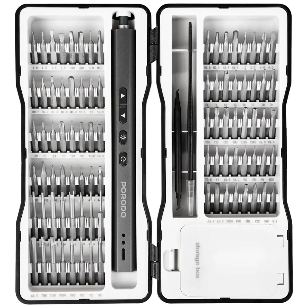 Porodo Techfix 97- In-1 Electric Screwdriver Kit BuiltIn LED Light - Black