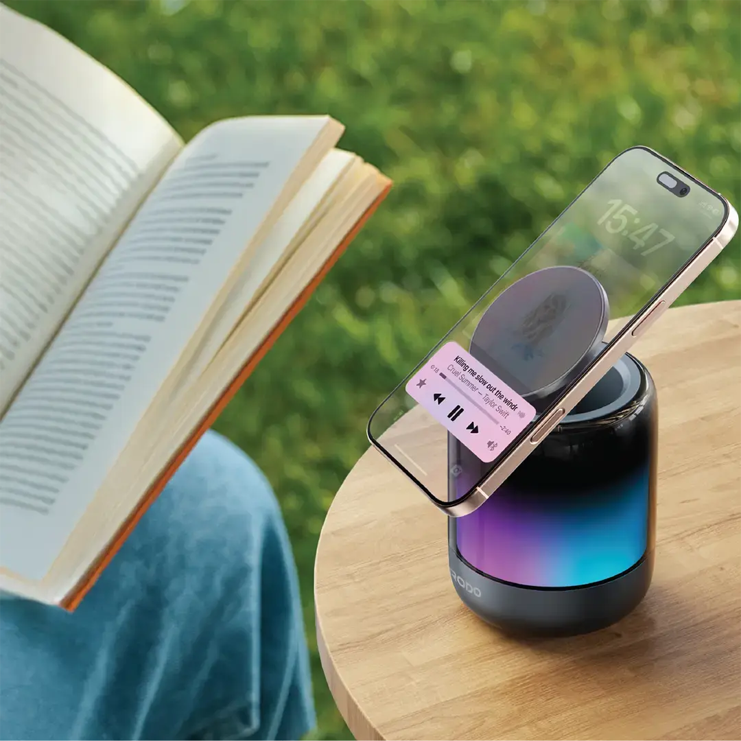 Porodo SyncGlow 2 In 1 Car Phone Holder With Speaker