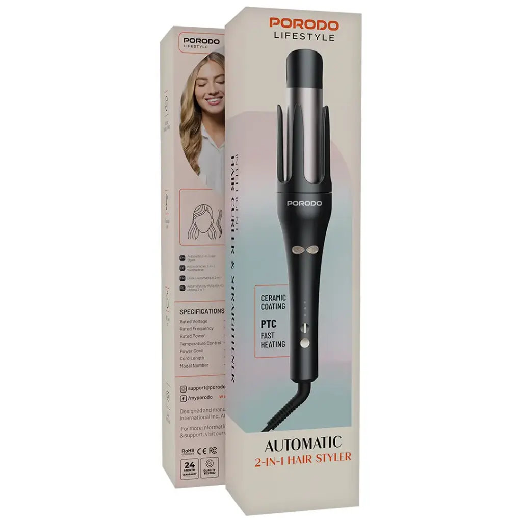 Porodo Lifestyle 2-in-1 Automatic Hair Curler & Straightener