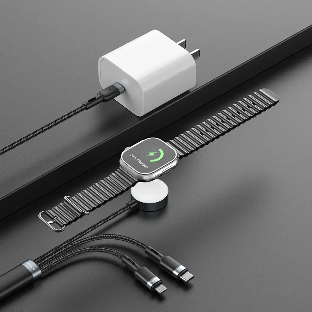 Porodo TrioLink 60W C to C+L+Watch Charger