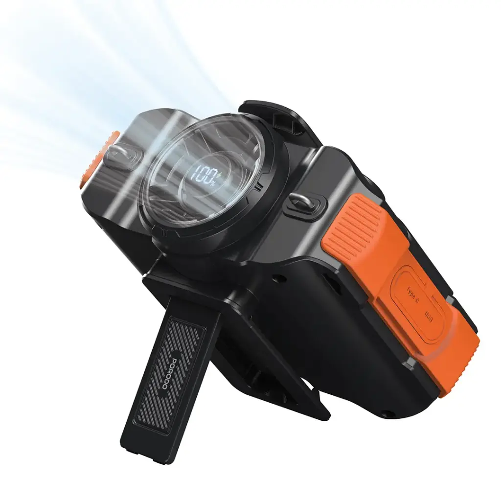 Porodo Lifestyle 8000 mAh Waistfan With Blue Tooth Speaker- Black/Orange