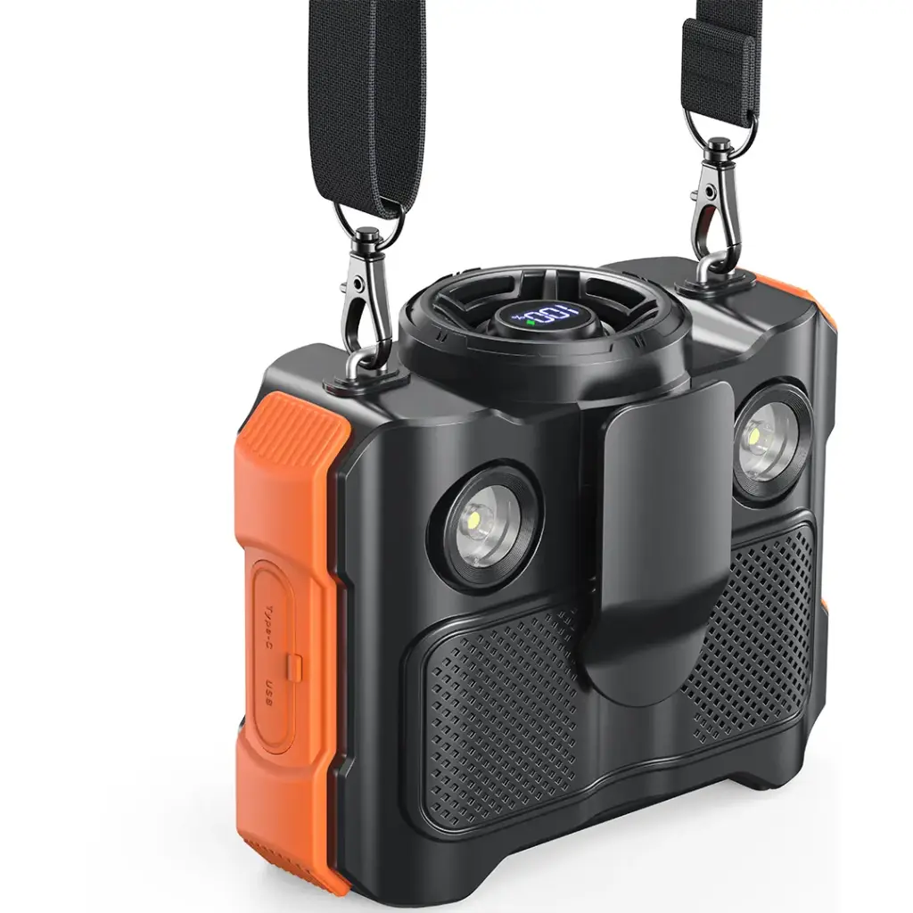 Porodo Lifestyle 8000 mAh Waistfan With Blue Tooth Speaker- Black/Orange