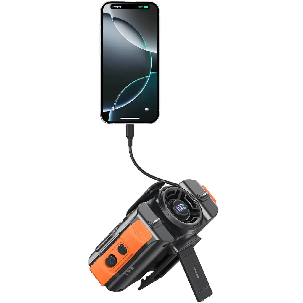 Porodo Lifestyle 8000 mAh Waistfan With Blue Tooth Speaker- Black/Orange