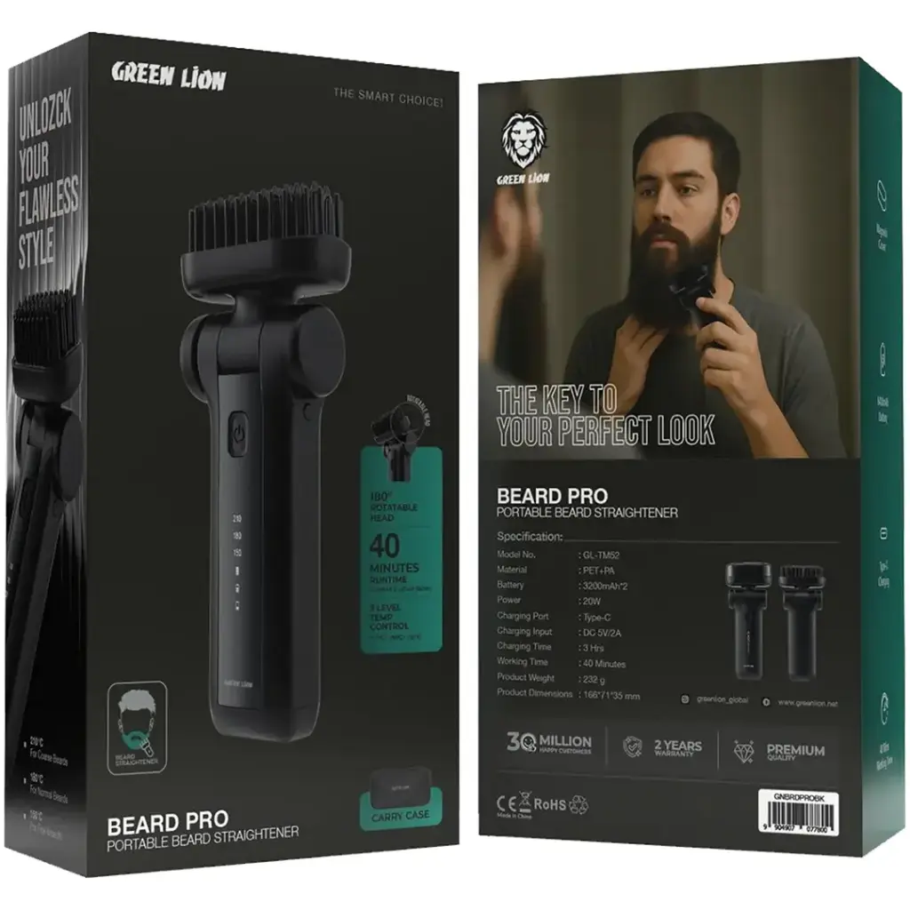 Green Lion Ultra Beard Pro Portable Beard Straightener - Black