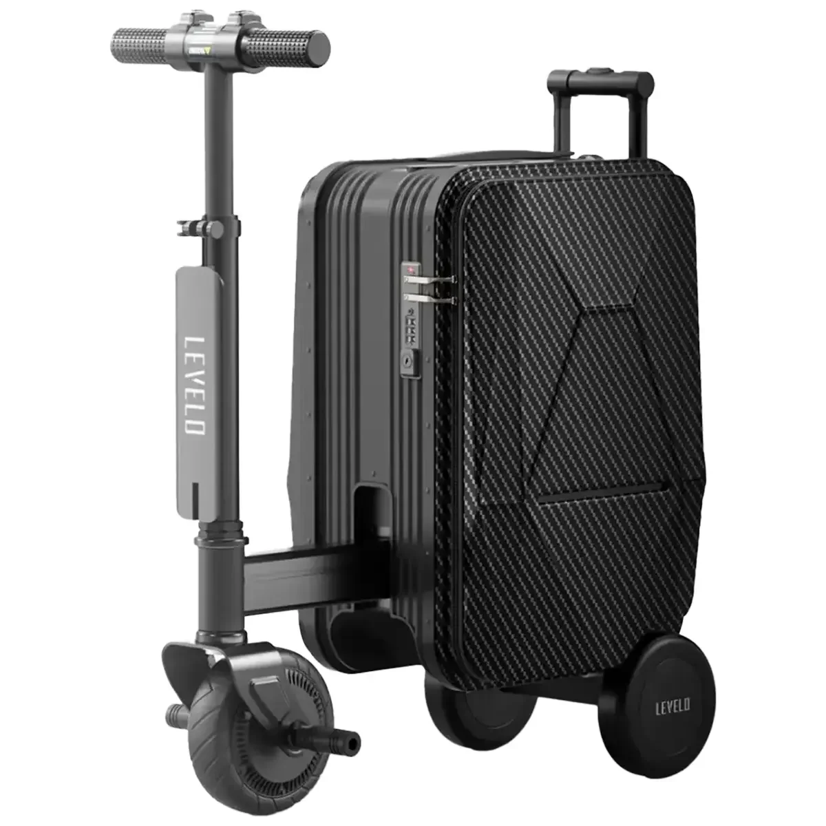 Levelo SparkE Portable Carry-On Carbon Fiber Electric Scooter Luggage - Carbon Black