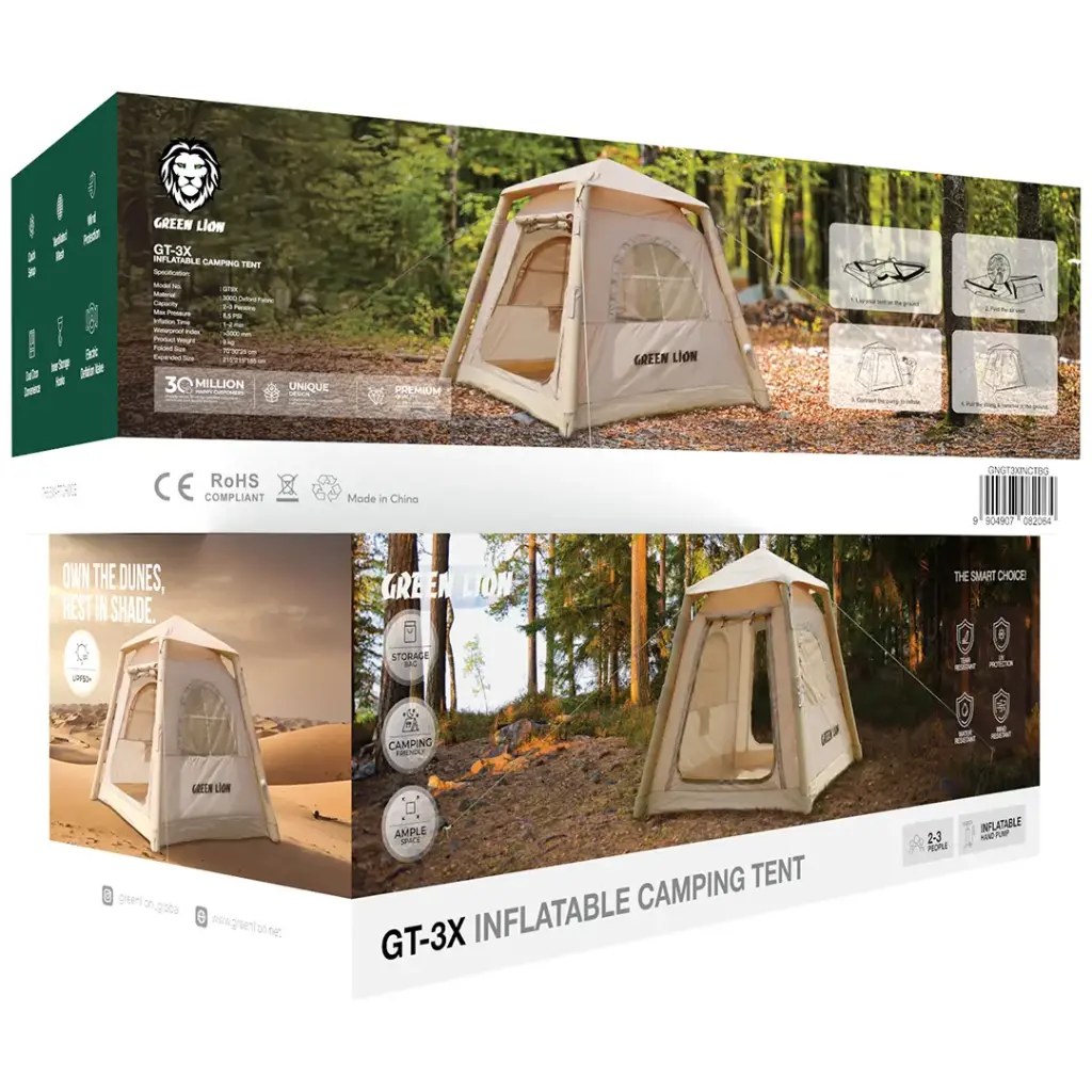 Green Lion GT3X Inflatable Camping Tent - Beige
