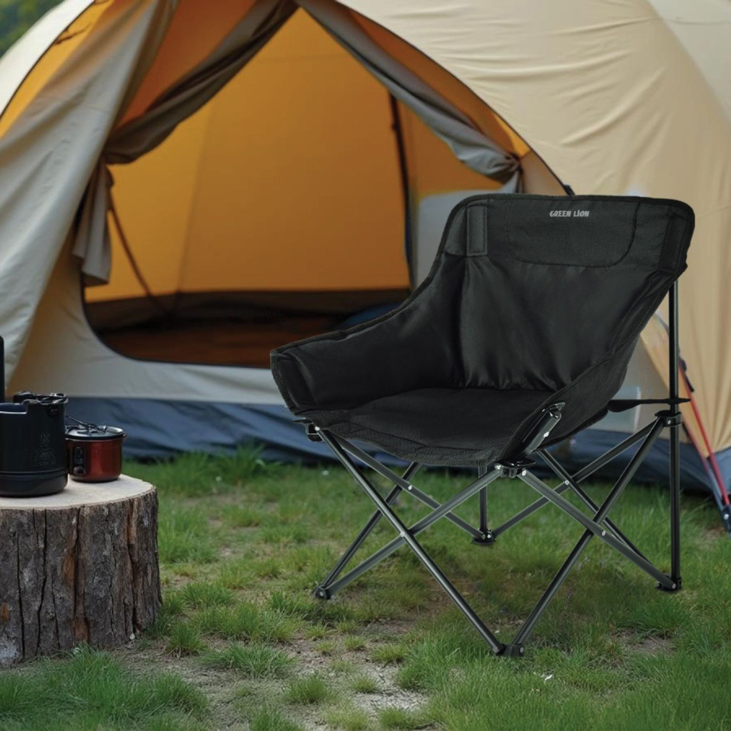 Green Lion RANGER Foldable Camping Chair - Black