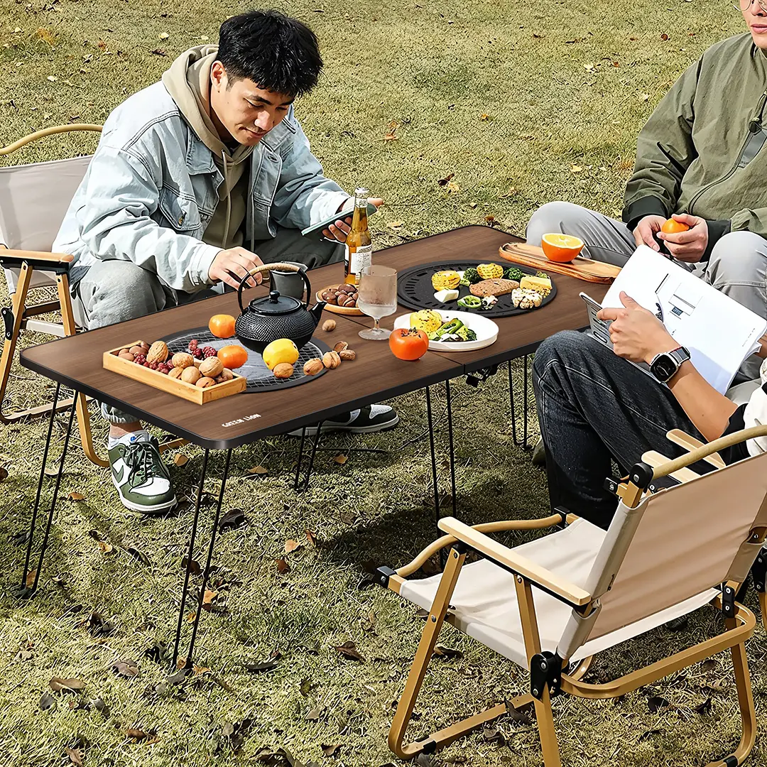 Green Lion Fold Grill Mate Camping BBQ Table - Wood