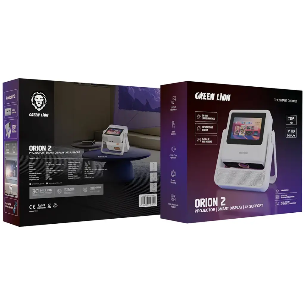 Green lion Orion 2 Smart Projector with Built-in Touch Screen-Android 12 - 4K - white