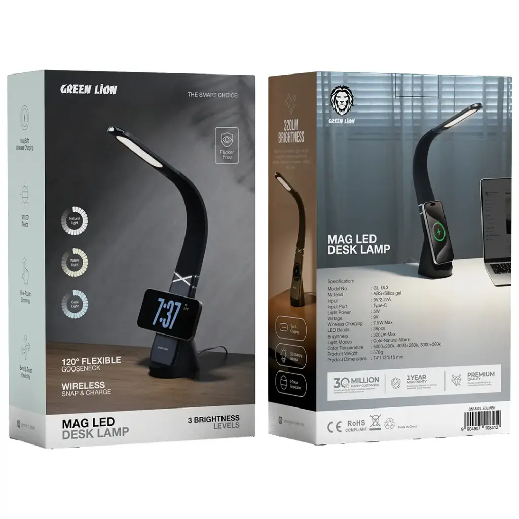 Green Lion MAG LED Gooseneck Desk Lamp with Wireless Charger