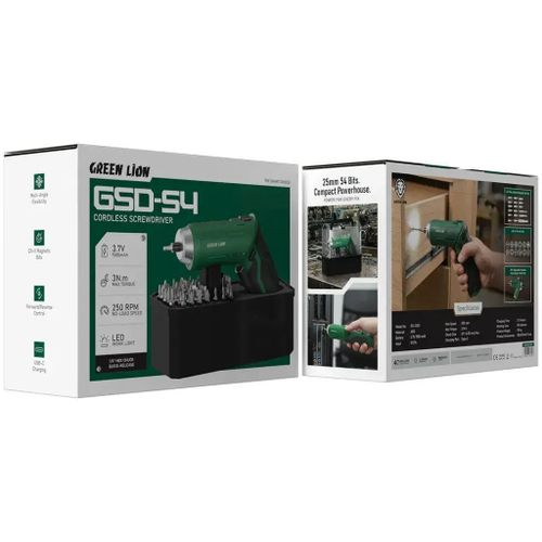 Green Lion GSD-54 Cordless Screwdriver Set - 3.7V 1500mAh - Green