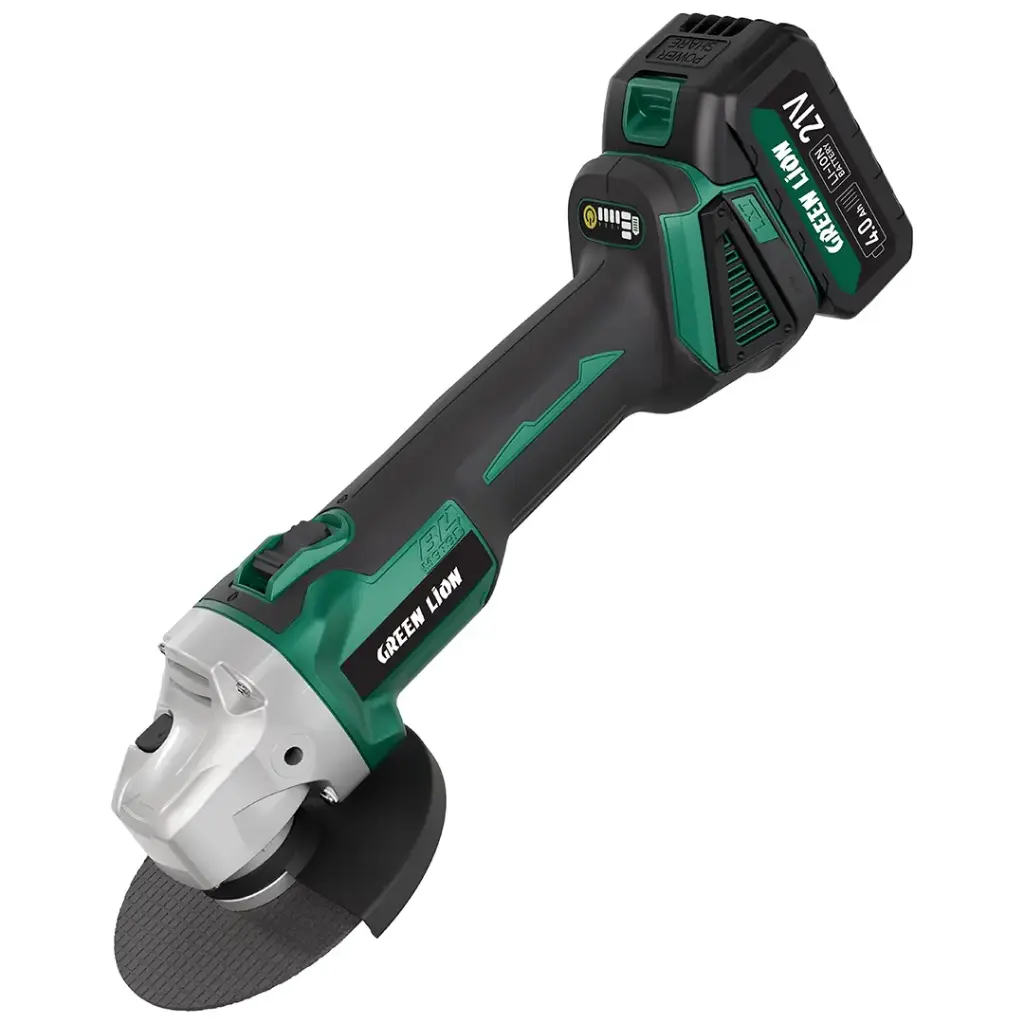 Green Lion GAG-900 Cordless Angle Grinder Tool - Brushless 2*21V 4.0Ah Battery -Green